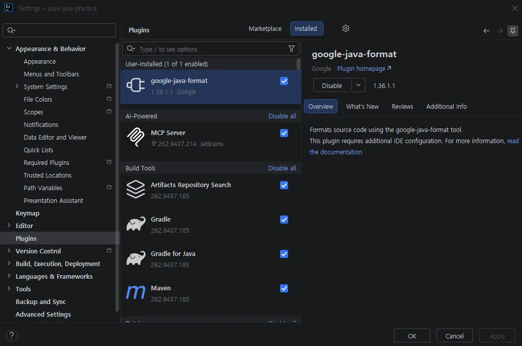 Google Java Format 설치 화면 1